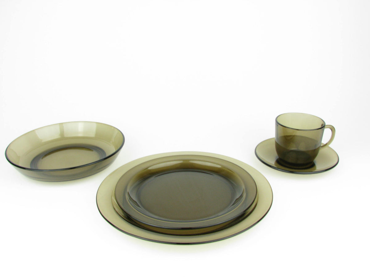 Vintage 1970s Vereco France Smoke Brown Glass Dinnerware Set 40 Piec Edgebrookhouse 9612