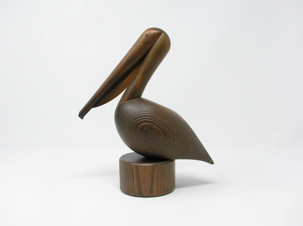 Vintage Hand Carved Wood Pelican Figurine || store Mid-Century 10.5