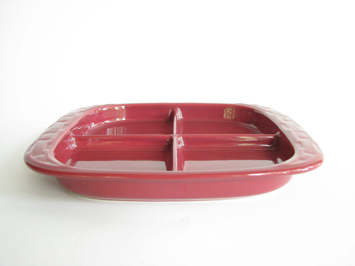 At Auction: Longaberger Pottery Woven Traditions Paprika Covered Dish 4 x 9  1/4 in. (10.2 x 23.5 cm.)