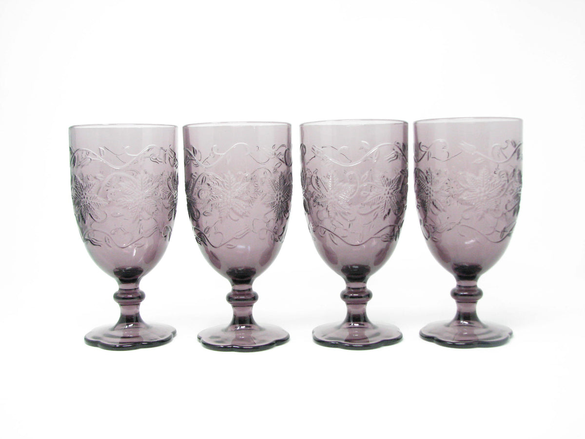 RARE Vintage Fantasia Amethyst 20 Ounce Footed Glasses/Tumblers by Princess store House / Vintage Purple Floral Footed Tumblers