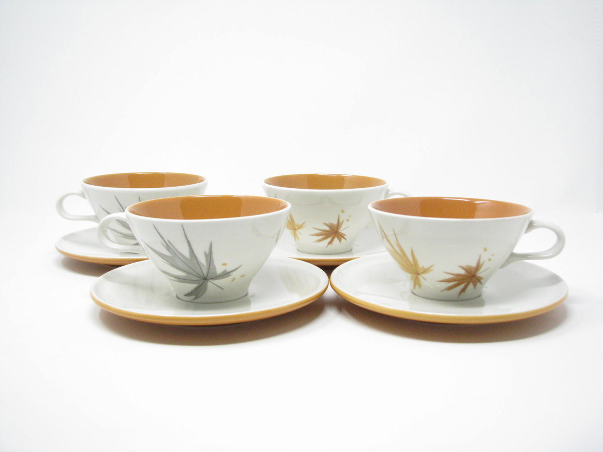 Vintage 1950s Ben Seibel Iroquois Harvest Time Cups & Saucers with Leaf  Design - 8 Pieces