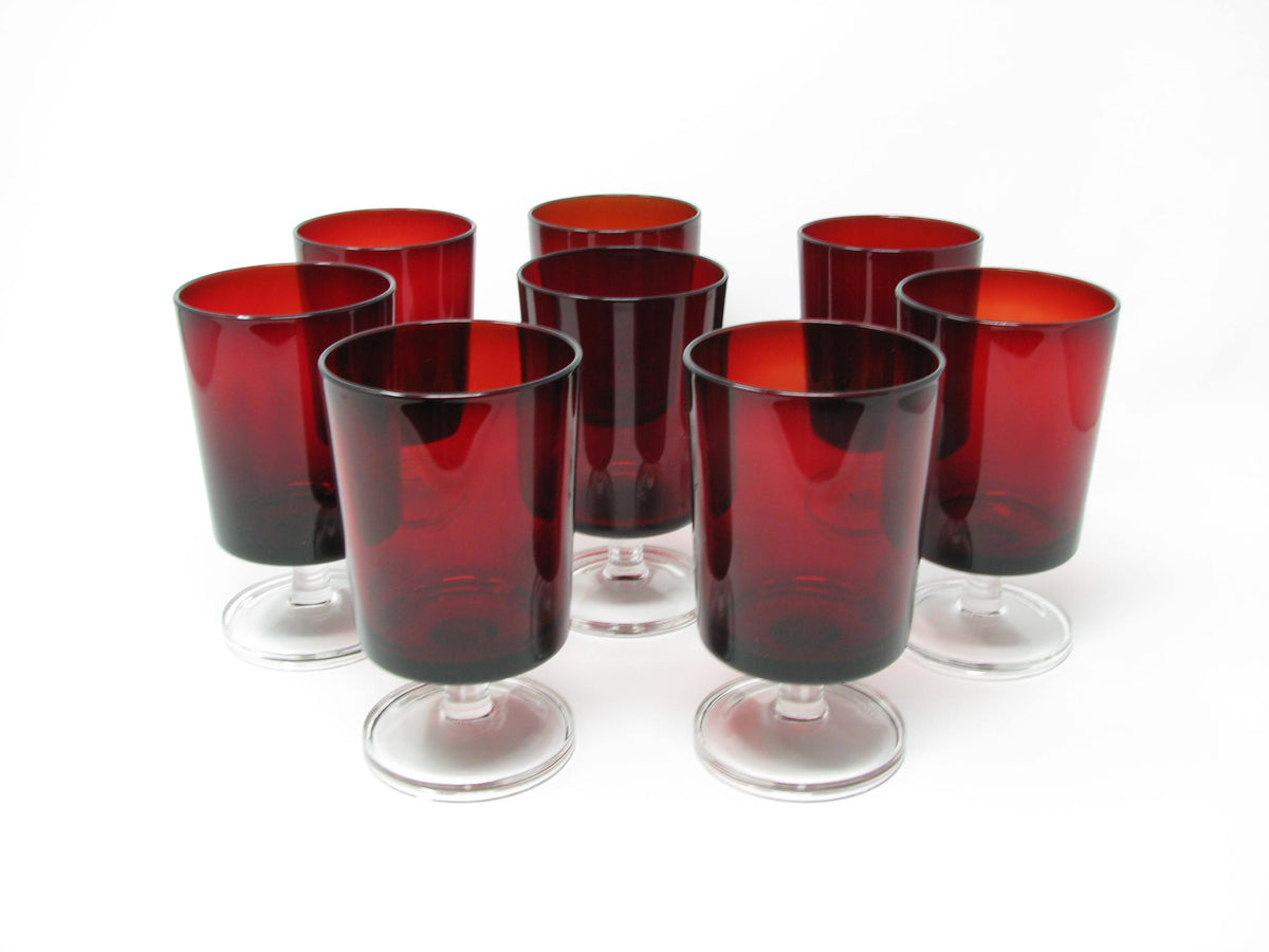 Special Order Red Stemmed Wine Glasses Luminarc Cristal D' Arques Durand  Set of 7 Red Stemware Arcoroc France Retro 80's 