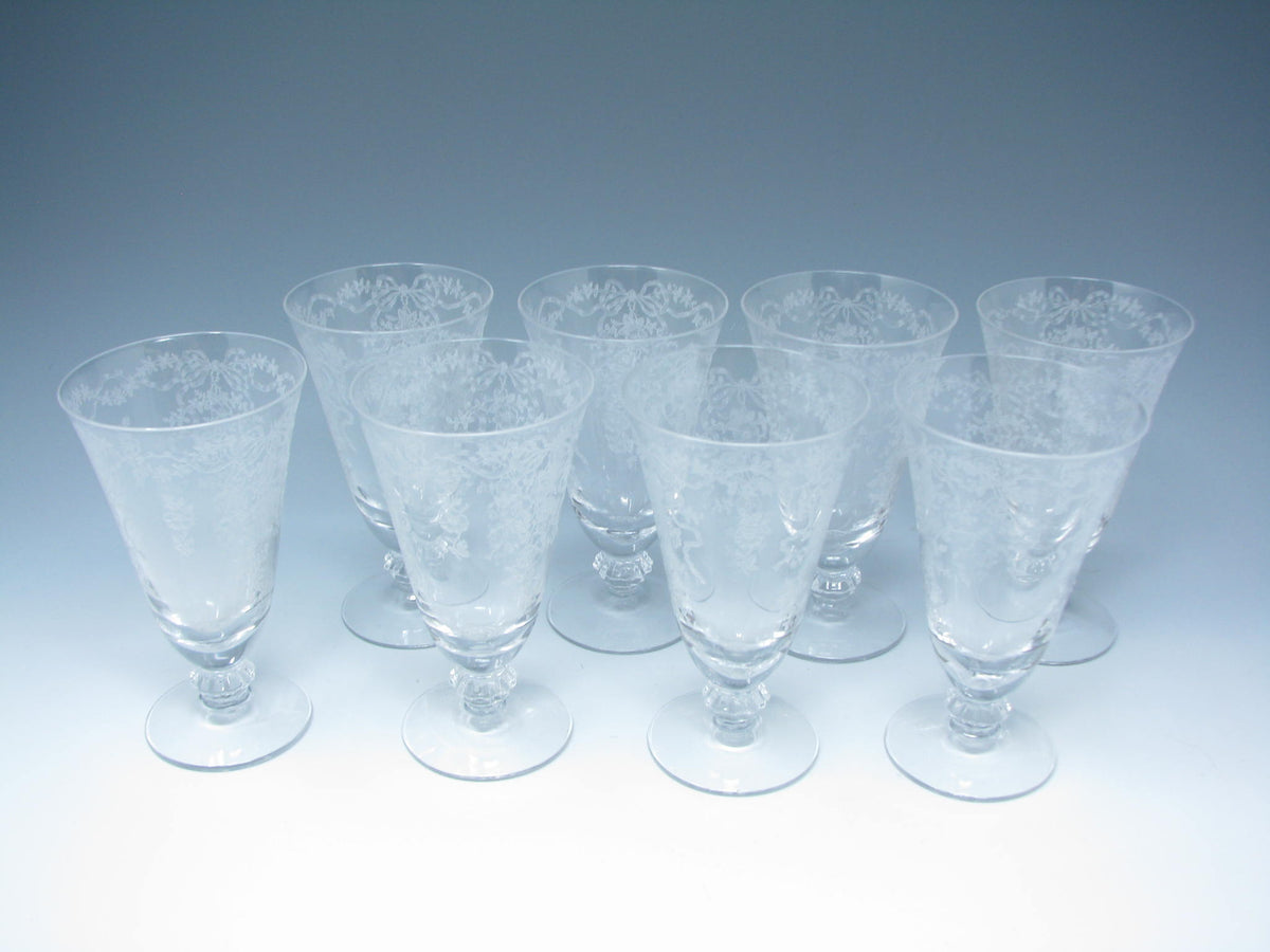 Vintage Set Of Five Frosted Satin Two-Tone Glass Footed Parfait Tumblers