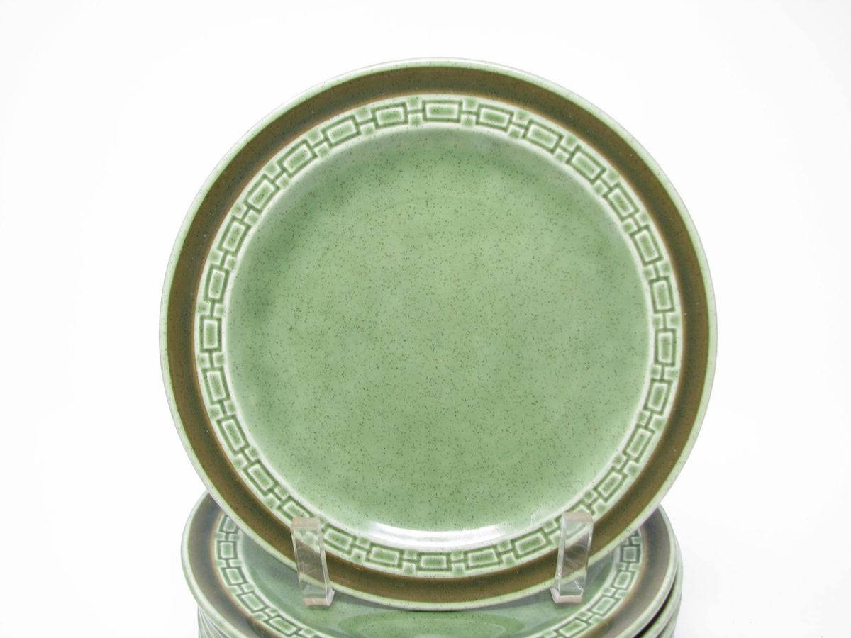 Vintage International Verde Green Stoneware Salad Plates with Geometric Rim  - 8 Pieces