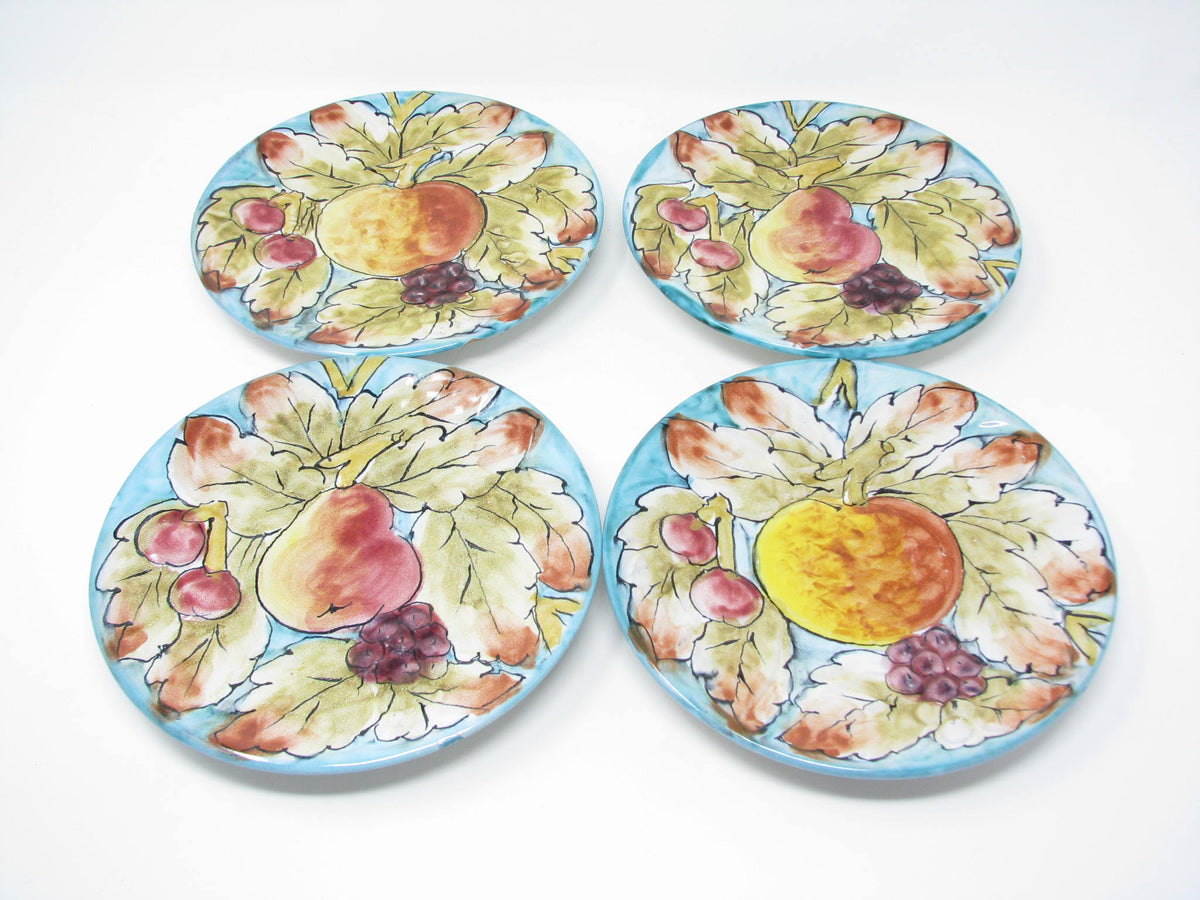 Vintage Italian Pottery Salad Plates with Hand-Painted Fruit Designs - 4  Pieces