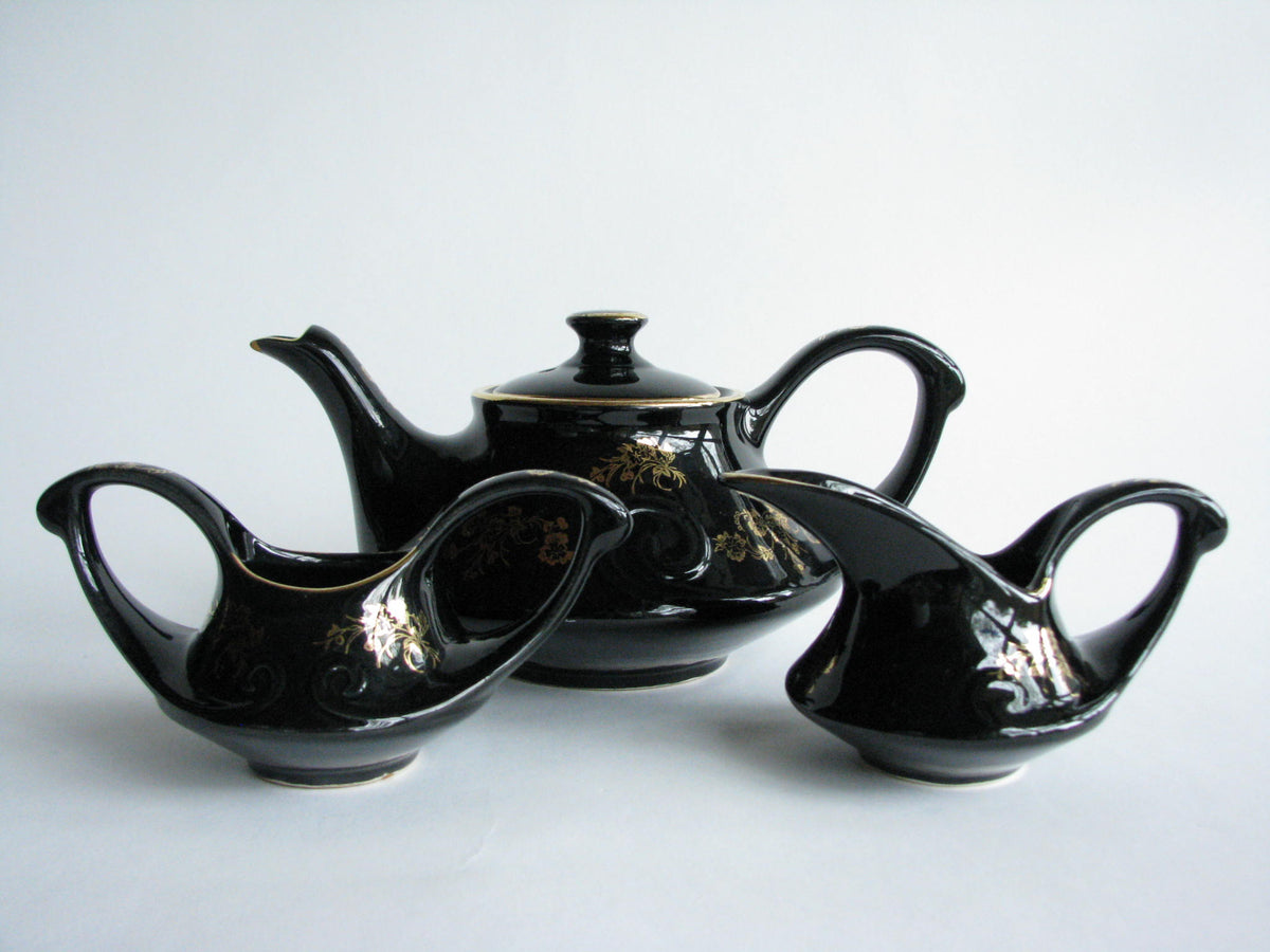 Vintage Metal Coffee Pot, Tea Pot with Creamer & Sugar Bowl with Black -  Ruby Lane