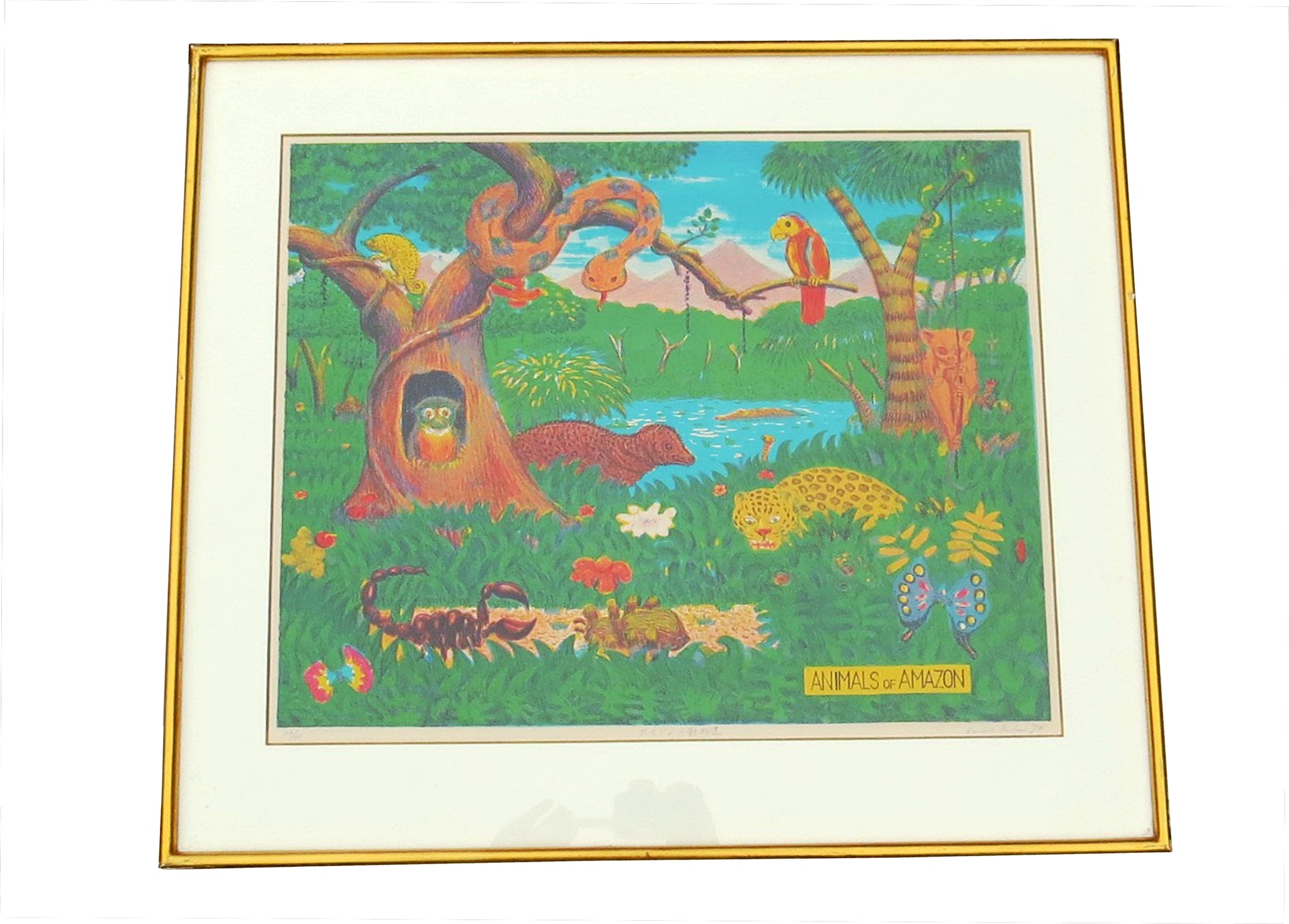 Kashio Baba Modern Japanese Limited Edition Lithograph Titled "Animals of Amazon"