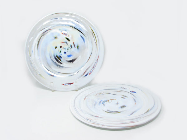 edgebrookhouse Yalos Casa Murano Modern Art Glass Chargers or Decorative Plate with Iridescent White Millefiore Swirl Design - 2 Pieces