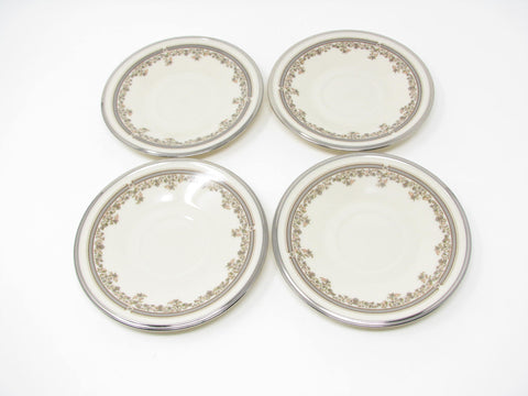 Vintage Lenox Lace Point Floral Saucers with Platinum Rim - 4 Pieces