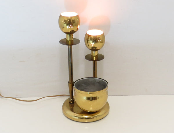 Vintage Brass Double Sphere Globe With Planter Lamp