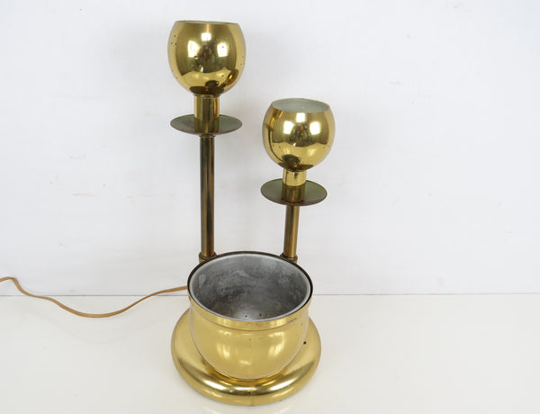 Vintage Brass Double Sphere Globe With Planter Lamp