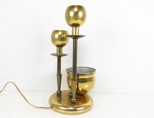 Vintage Brass Double Sphere Globe With Planter Lamp