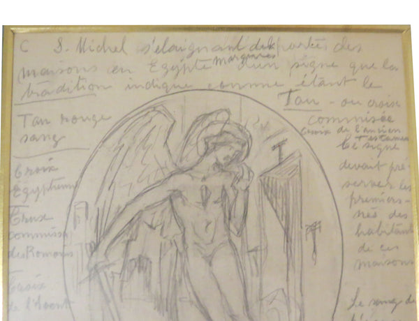 1930s Ozias Leduc Pencil Drawing Study of "Exode Xii" With Artist Notations