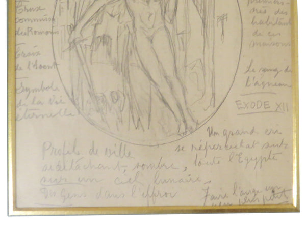 1930s Ozias Leduc Pencil Drawing Study of "Exode Xii" With Artist Notations