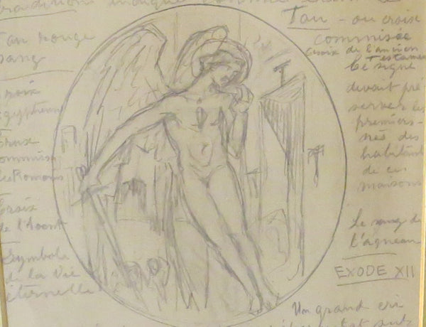 1930s Ozias Leduc Pencil Drawing Study of "Exode Xii" With Artist Notations