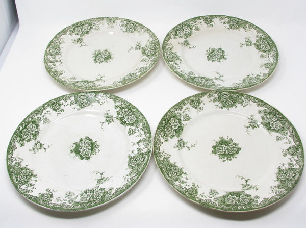 edgebrookhouse Antique Edward Steele Stratford Green and White English Earthenware Plates - 4 Pieces