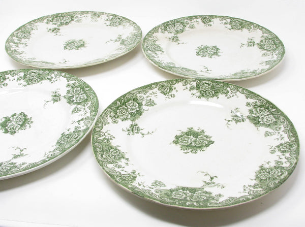 edgebrookhouse Antique Edward Steele Stratford Green and White English Earthenware Plates - 4 Pieces