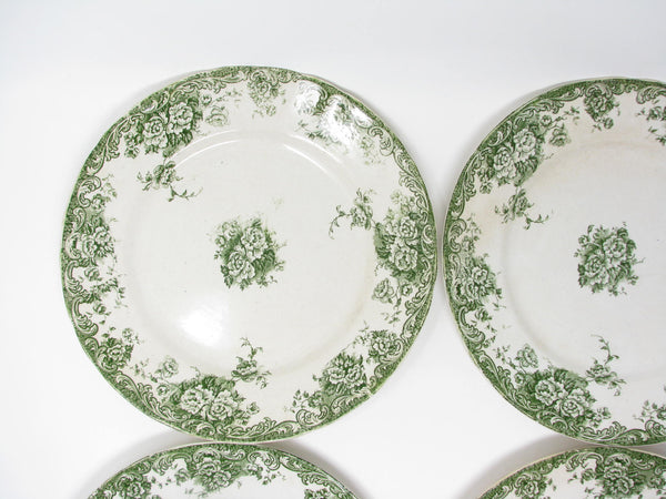 edgebrookhouse Antique Edward Steele Stratford Green and White English Earthenware Plates - 4 Pieces