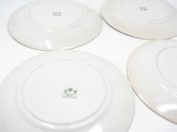 edgebrookhouse Antique Edward Steele Stratford Green and White English Earthenware Plates - 4 Pieces