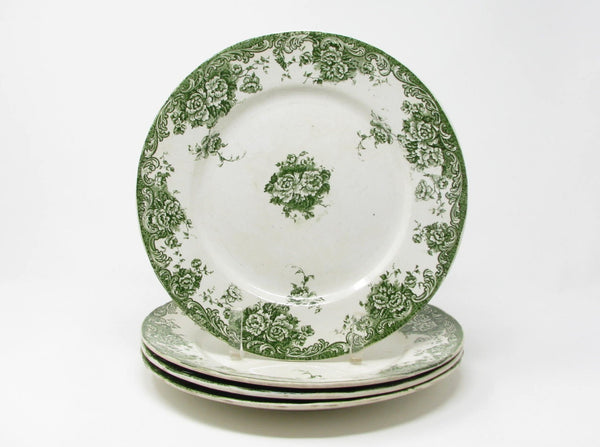 edgebrookhouse Antique Edward Steele Stratford Green and White English Earthenware Plates - 4 Pieces