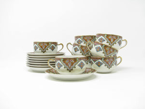 Antique Haviland Limoges France Cashmere Porcelain Cups and Saucers with Gold Trim - 16 Pieces