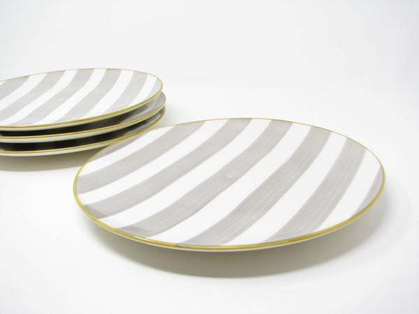 CMG Ceramicas Grey and White Striped Ceramic Dinner Plates - 4 Pieces