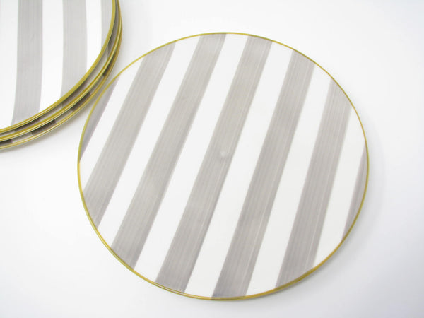 CMG Ceramicas Grey and White Striped Ceramic Dinner Plates - 4 Pieces