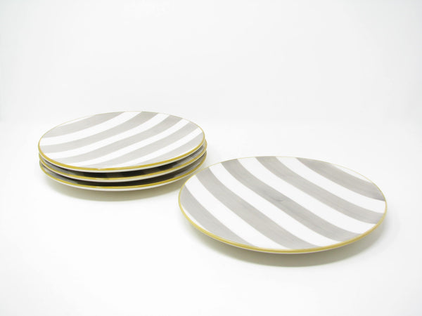 CMG Ceramicas Grey and White Striped Ceramic Salad Plates - 4 Pieces