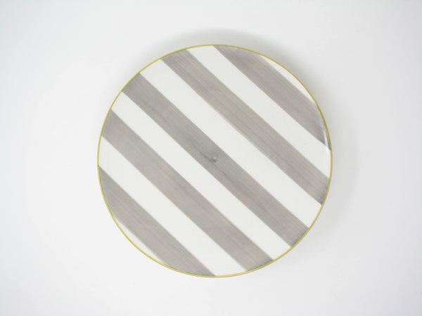 CMG Ceramicas Grey and White Striped Ceramic Salad Plates - 4 Pieces