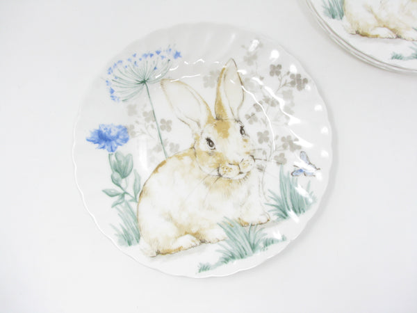 Churchill Spring Rabbit Salad Plates with Rabbit & Floral Pattern and Swirl Rim - 4 Pieces