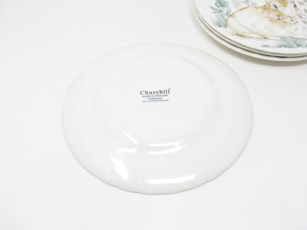 Churchill Spring Rabbit Salad Plates with Rabbit & Floral Pattern and Swirl Rim - 4 Pieces