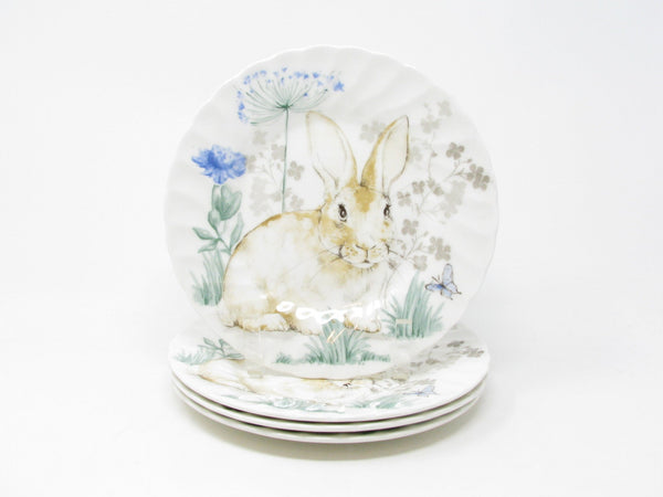 Churchill Spring Rabbit Salad Plates with Rabbit & Floral Pattern and Swirl Rim - 4 Pieces