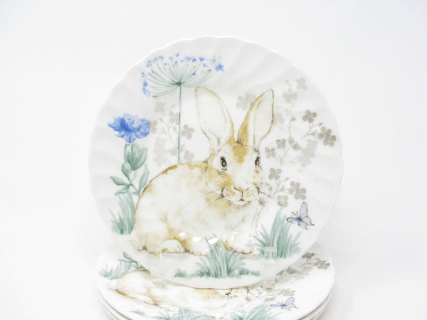 Churchill Spring Rabbit Salad Plates with Rabbit & Floral Pattern and Swirl Rim - 4 Pieces