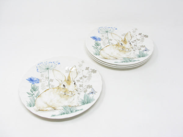 Churchill Spring Rabbit Salad Plates with Rabbit & Floral Pattern and Swirl Rim - 4 Pieces