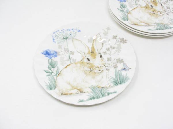 Churchill Spring Rabbit Salad Plates with Rabbit & Floral Pattern and Swirl Rim - 4 Pieces