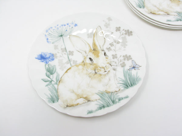 Churchill Spring Rabbit Salad Plates with Rabbit & Floral Pattern and Swirl Rim - 4 Pieces