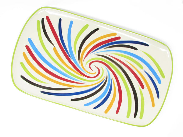 edgebrookhouse Modern Gail Pittman Ergon Tango Hand-Painted Ceramic Platter with Multicolor Swirl Design