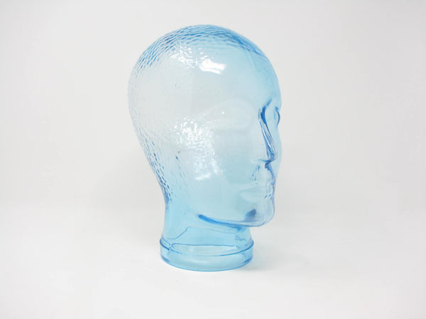 Modern Glass Head Sculpture Made with Light Blue Recycled Glass