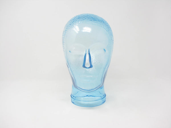 Modern Glass Head Sculpture Made with Light Blue Recycled Glass