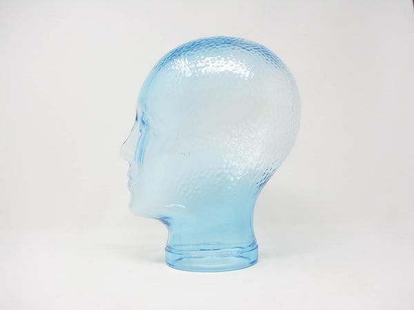 Modern Glass Head Sculpture Made with Light Blue Recycled Glass