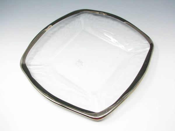 Modern Square Glass Dinner Plates with Italy Hand-Painted Platinum Rim - 8 Pieces