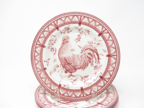 Queen's Rooster Red Salad Plates with Red Swag Pattern on Rim - 4 Pieces