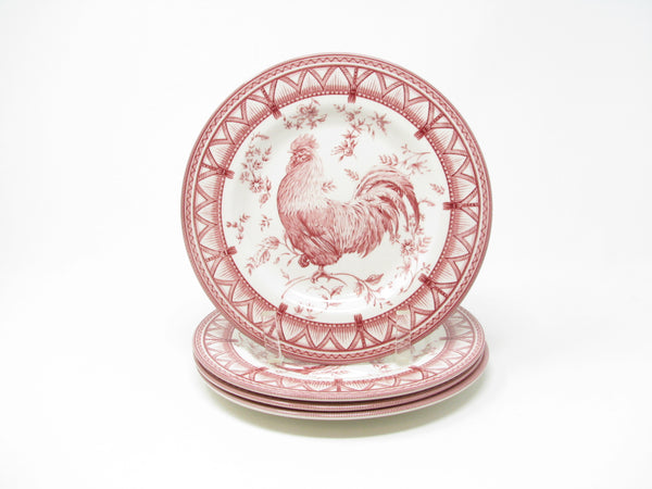 Queen's Rooster Red Salad Plates with Red Swag Pattern on Rim - 4 Pieces