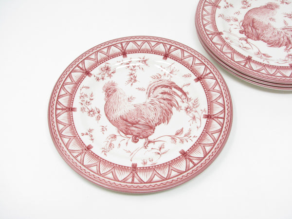 Queen's Rooster Red Salad Plates with Red Swag Pattern on Rim - 4 Pieces