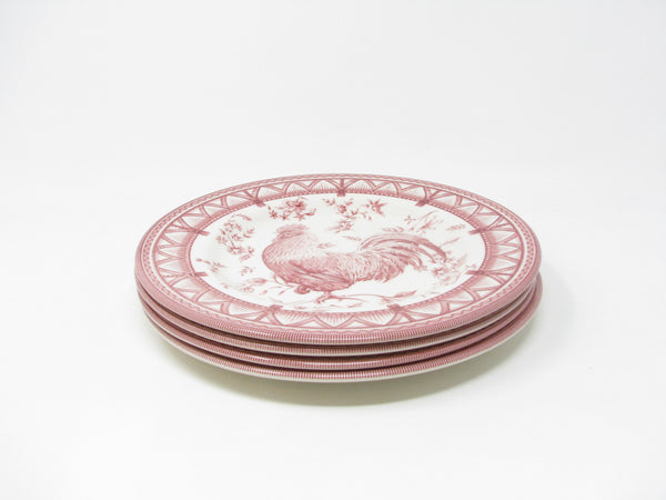 Queen's Rooster Red Salad Plates with Red Swag Pattern on Rim - 4 Pieces