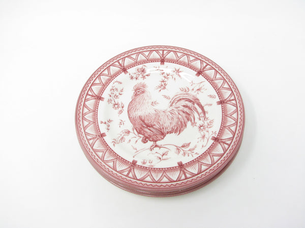 Queen's Rooster Red Salad Plates with Red Swag Pattern on Rim - 4 Pieces