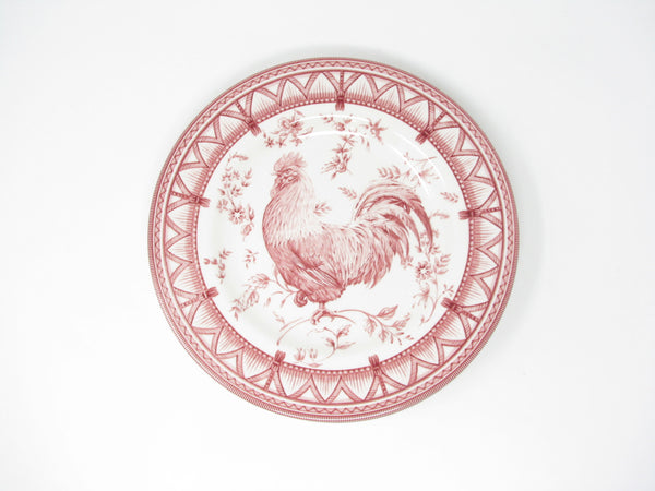 Queen's Rooster Red Salad Plates with Red Swag Pattern on Rim - 4 Pieces