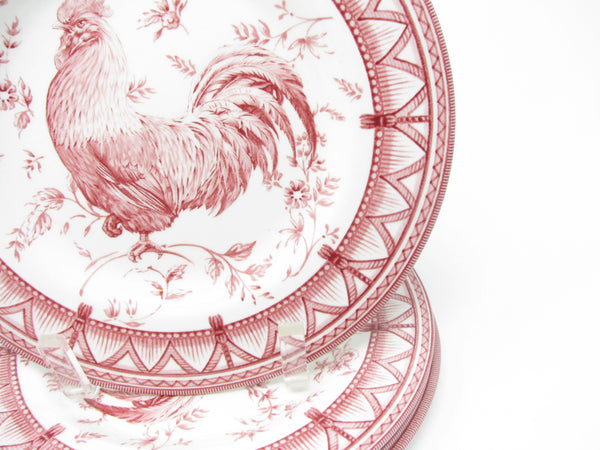 Queen's Rooster Red Salad Plates with Red Swag Pattern on Rim - 4 Pieces