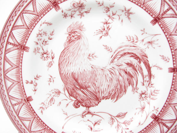 Queen's Rooster Red Salad Plates with Red Swag Pattern on Rim - 4 Pieces