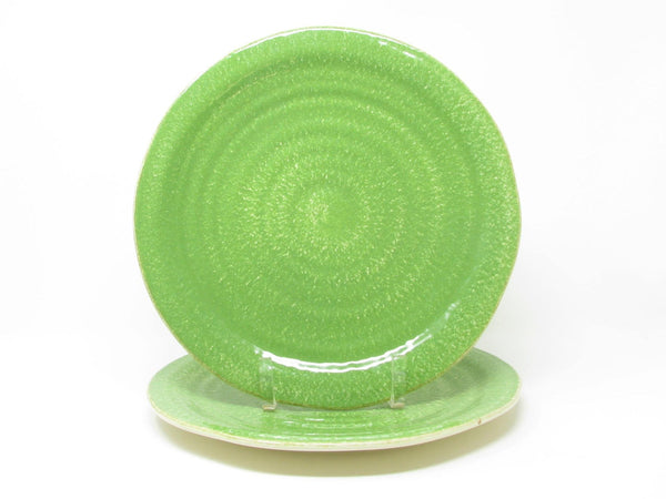 Vietri Italy Sorrento Green Speckled Dinner Plates with Subtle Organic Shape - 2 Pieces